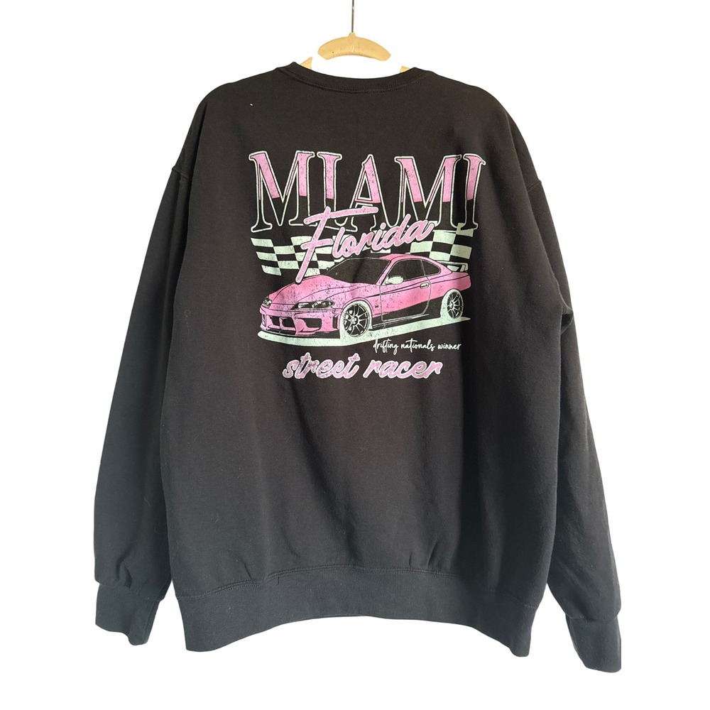 Bowery Supply Co Miami Florida Street Racer Car Graphic Sweatshirt Size L‎